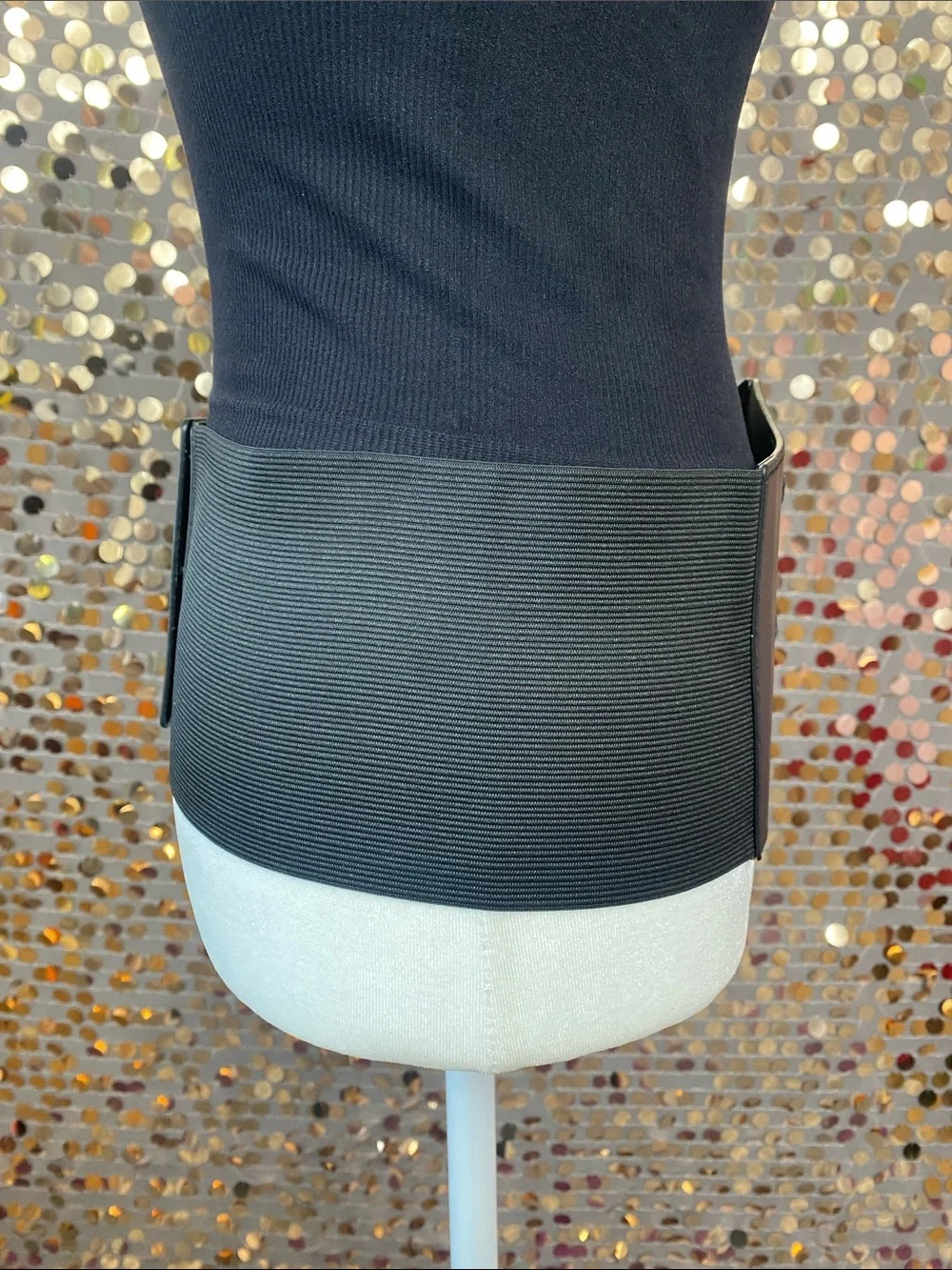 Black corset belt with silver heart details #481